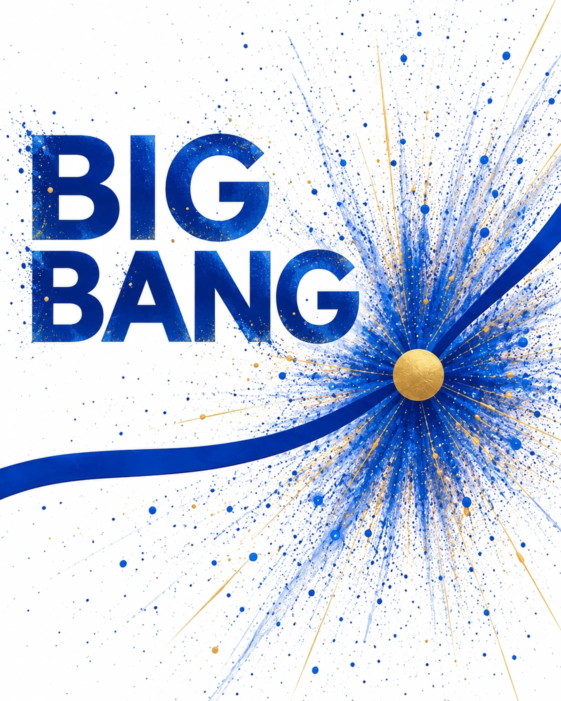 BIG-BANG-Titelmotiv in Ultramarin und Gold mit einem strahlenförmigen Farbausbruch.